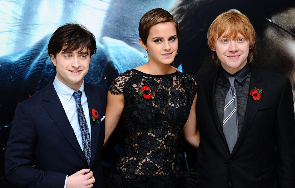 File photo dated 11/11/2010 of (left to right) Daniel Radcliffe, Emma Watson and Rupert Grint as Harry Potter actor Radcliffe is the wealthiest British star under 30, according to a new rich list.