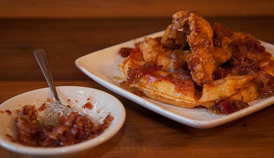 The chicken and waffles at Black Cow. For restaurant week, Black Cow will serve a grilled chicken breast entree.