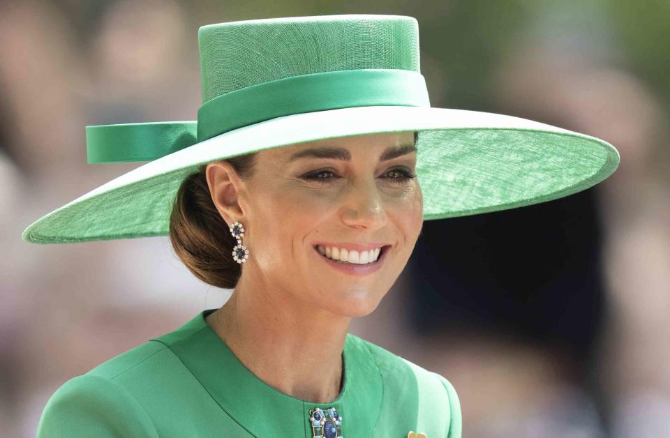 <p>Mark Cuthbert/UK Press via Getty Images</p> Kate Middleton travels by carriage during Trooping the Colour on June 17, 2023 in London.