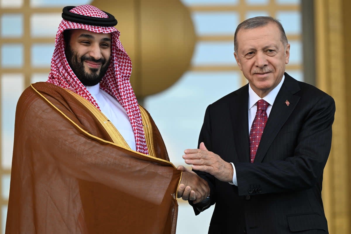 President Erdogan welcomes Saudi Crown Prince Mohammed bin Salman in Ankara on Wednesday (AFP via Getty Images)