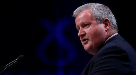 FIE PHOTO: Ian Blackford MP addresses the Scottish National Party (SNP) conference in Aberdeen, Scotland, Britain, June 8, 2018. REUTERS/Russell Cheyne