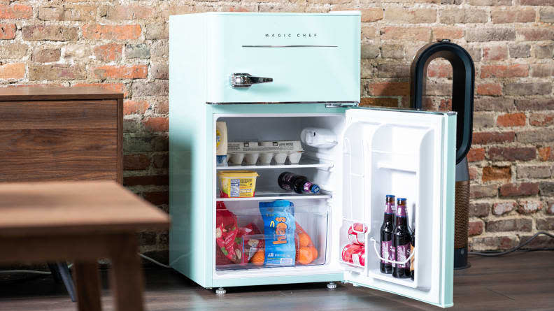 Investing in a mini fridge will let you have access to perishable items like yogurt, fruits and vegetables, and those leftovers you take home when your parents visit and take you out to dinner.