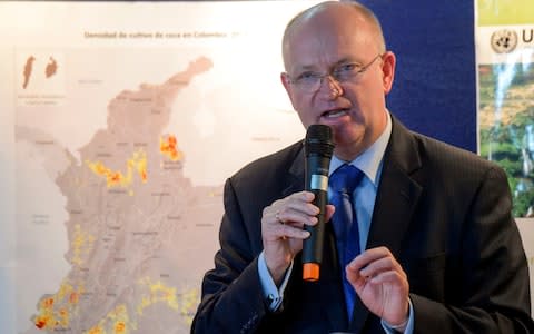 Bo Mathiasen, representative of the United Nations Office on Drugs and Crime (UNODC), expresses concern about soaring cocaine production in Colombia - Credit: AFP