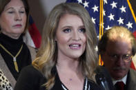 FILE - Jenna Ellis, a member of President Donald Trump's legal team, speaks during a news conference at the Republican National Committee headquarters, Nov. 19, 2020, in Washington. The House committee investigating the Capitol insurrection has issued subpoenas to some of Donald Trump's closest advisers, including Rudy Giuliani and Jenna Ellis. (AP Photo/Jacquelyn Martin, File)