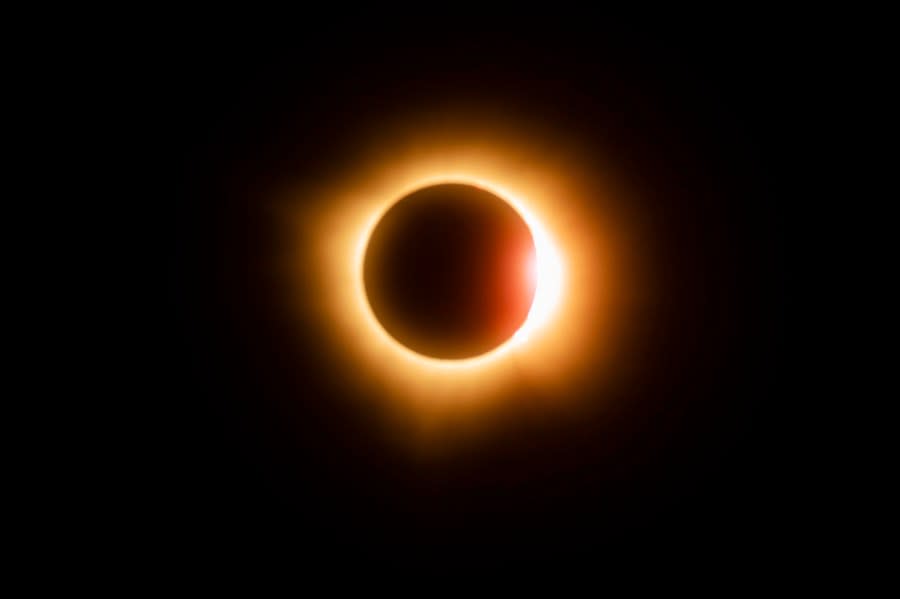 A view of a total solar eclipse seen from Mazatlan, Sinaloa state, Mexico on April 8, 2024. (Photo by RASHIDE FRIAS/AFP via Getty Images)