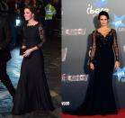 <p>Actress Penelope Cruz added a little bit of flair to her simple black gown at the premiere of The Pirates of the Caribbean in 2011. From the up-do to the glamorous earrings, the actress looked almost identical to Kate in her long black lace evening gown.</p>