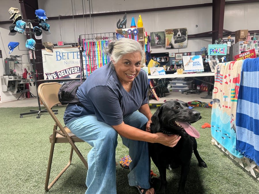 Terry Melendez and her 3-year-old British black Labrador Luna hanging out at the Las Cruces Dock Diving & K9 Event Center in Las Cruces.