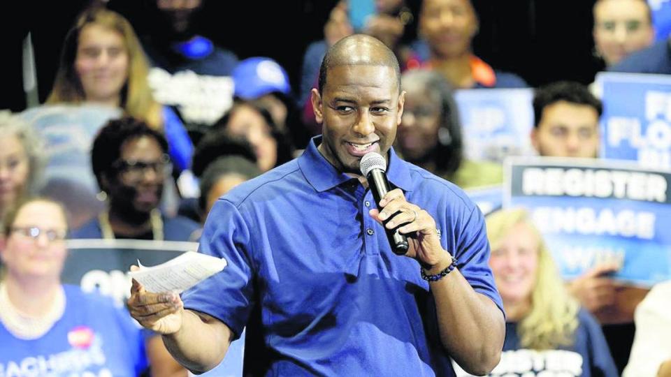 After losing the 2018 race for governor, Andrew Gillum turned to efforts to boost the fortunes of the state Democratic Party. He’s shown here at a March 2019 rally at Florida Memorial University in Miami Gardens.