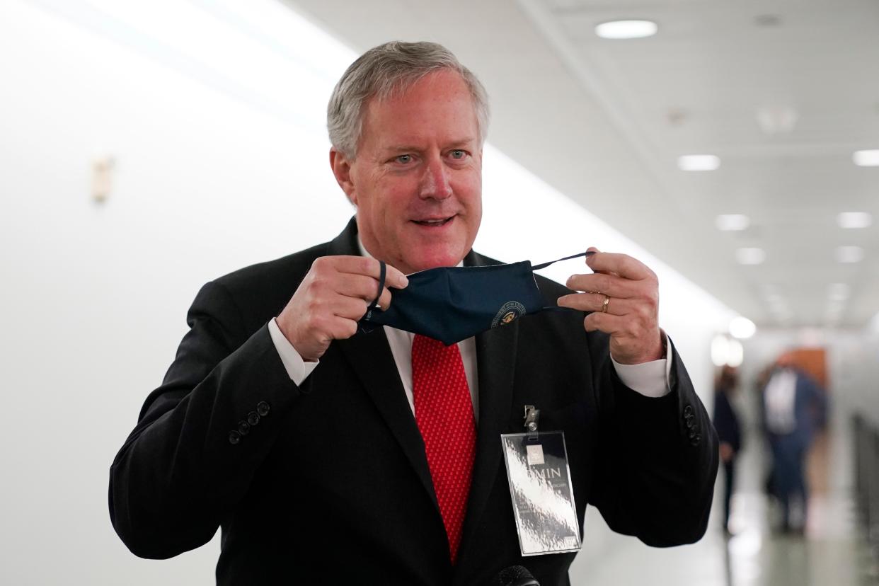 Donald Trump claims his chief of staff, Mark Meadows, insisted on riding in Marine One after the president got coronavirus. (AP Photo/J. Scott Applewhite)