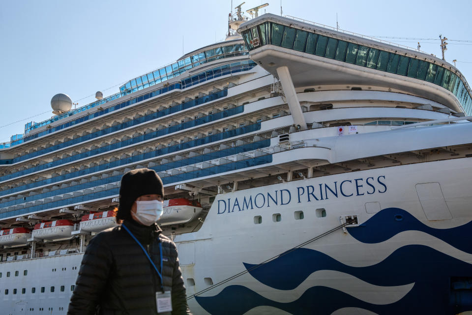 The Diamond Princess cruise ship docked at Daikoku Pier on Feb. 10, 2020, in Yokohama, Japan. Numerous passengers aboard contracted the coronavirus. (Photo: Carl Court via Getty Images)