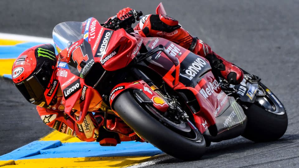 Bagnaia rides during the second free practice session ahead of the 2023 French Grand Prix. - Jean-Francois Monier/AFP/Getty Images