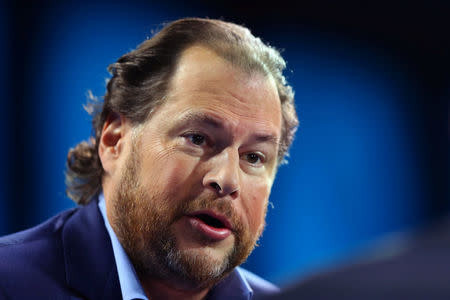 Marc Benioff, chairman and CEO of Salesforce, speaks at the WSJD Live conference in Laguna Beach, California, U.S., October 26, 2016. REUTERS/Mike Blake