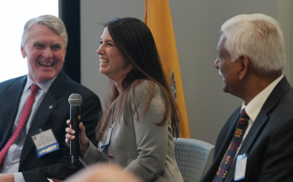 Lyndhurst, NJ March 22, 2024 -- Kevin Cordett President and CEO of NJ Transit, Michelle Petelicki, CEO of Panorama Tours and Avnish Gupta, COO and General Counsel of Meadowlink/EZ Ride. The Meadowlands Chamber of Commerce held it's Mdest event focusing on the FIFA World Cup that will be held in the Meadowlands at MetLife Stadium in 2026.