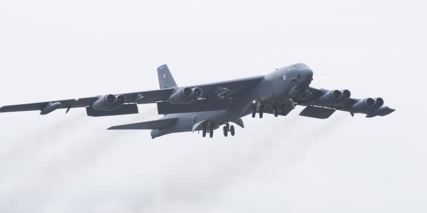 A B-52H Stratofortress deployed from Barksdale Air Force Base, Louisiana, takes off from RAF Fairford, England, Oct. 14, 2019.