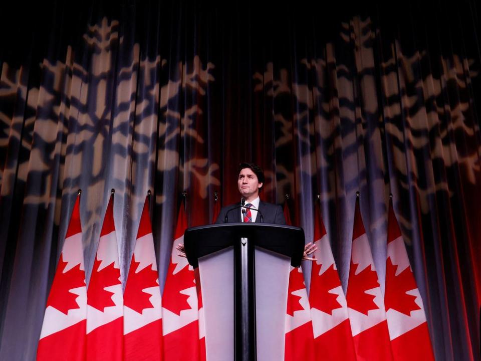 Canada's Prime Minister Justin Trudeau speaks at the Liberal national caucus holiday party in Ottawa