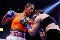 Amanda Serrano, left, had Katie Taylor in trouble in the fifth round (AFP/Sarah Stier)