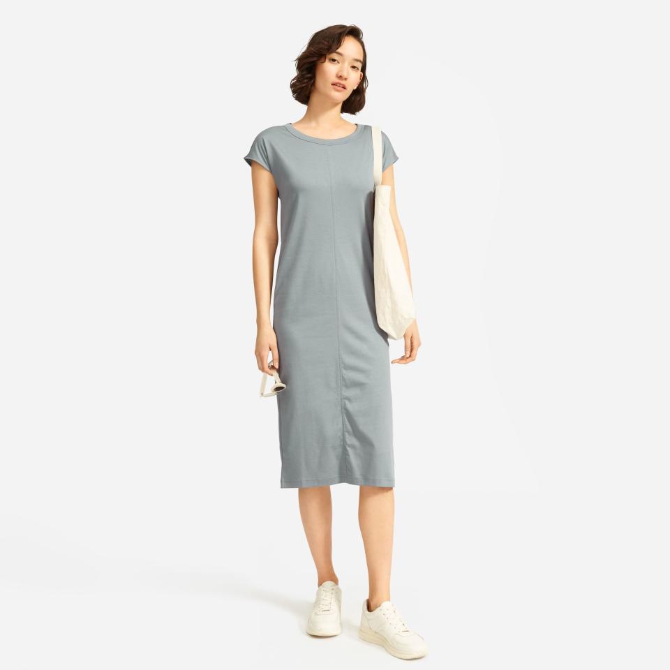 The Luxe Cotton Side-Slit Tee Dress - Faded Sage