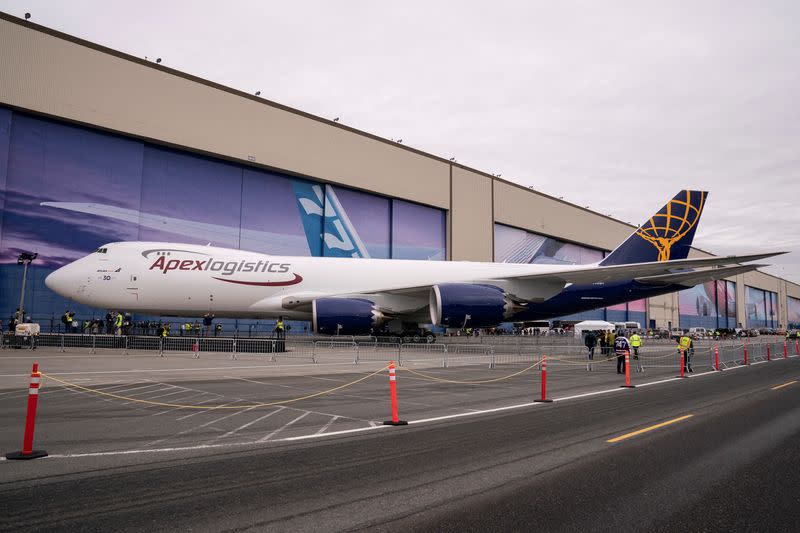 Boeing employees and executives attend the delivery of the final 747 jet in Everett