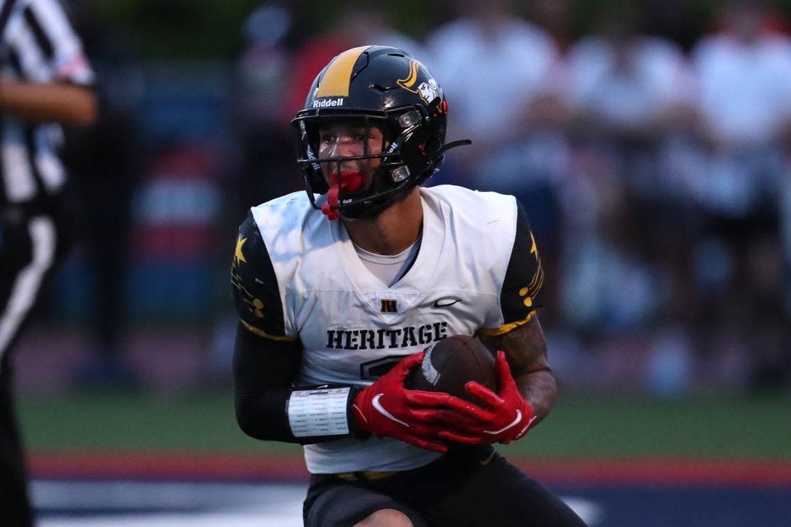 American Heritage wide receiver Brandon Inniss returns a kick off against Chaminade-Madonna during the first half on Friday, Sept. 16, 2022 in Hollywood.