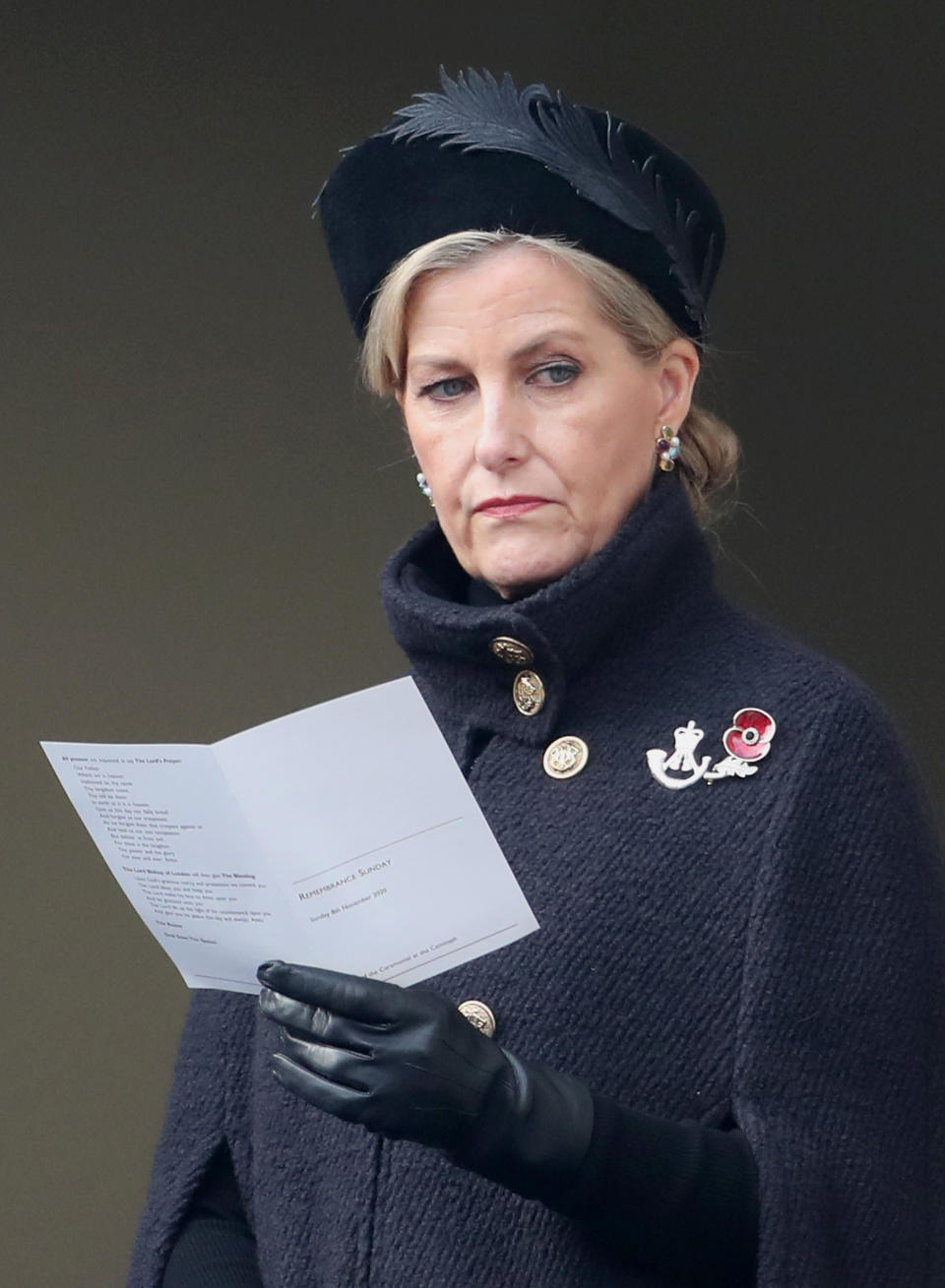 LONDON, ENGLAND - NOVEMBER 08: Sophie, Countess of Wessex during the National Service of Remembrance at The Cenotaph on November 08, 2020 in London, England. Remembrance Sunday services are still able to go ahead despite the covid-19 measures in place across the various nations of the UK. Each country has issued guidelines to ensure the safety of those taking part. (Photo by Chris Jackson - WPA Pool/Getty Images)