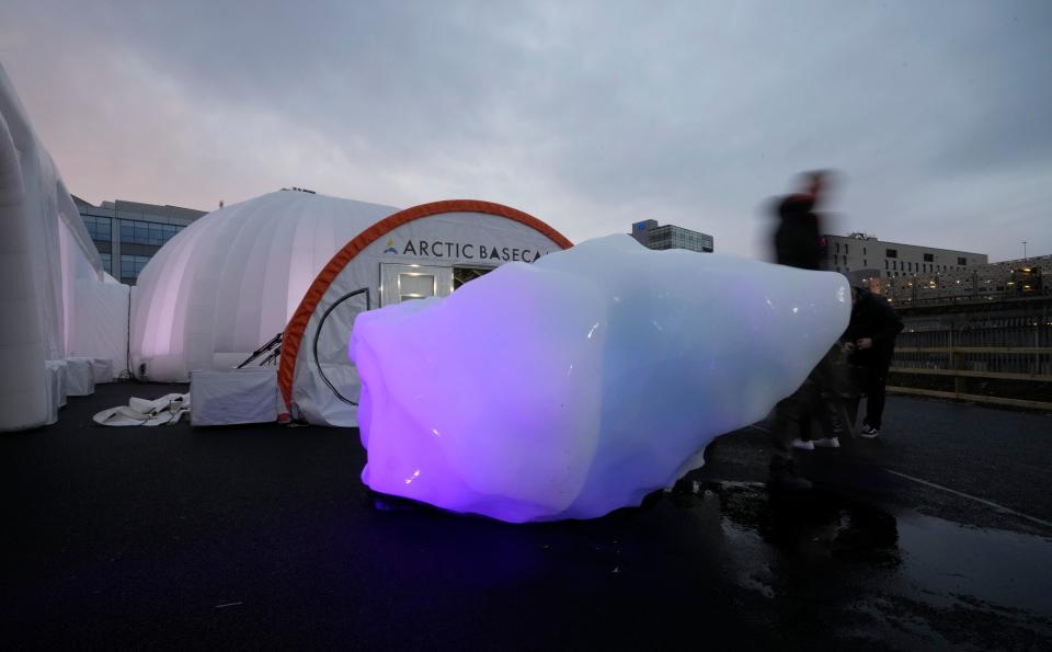 An iceberg from Greenland is displayed near the Cop26 summit in Glasgow. (AP)