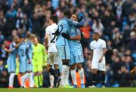 <p>Gabriel Jesus of Manchester City and Yaya Toure of Manchester City celebrate during the Premier League match between Manchester City and Swansea City at Etihad Stadium on February 5, 2017 in Manchester, England. </p>