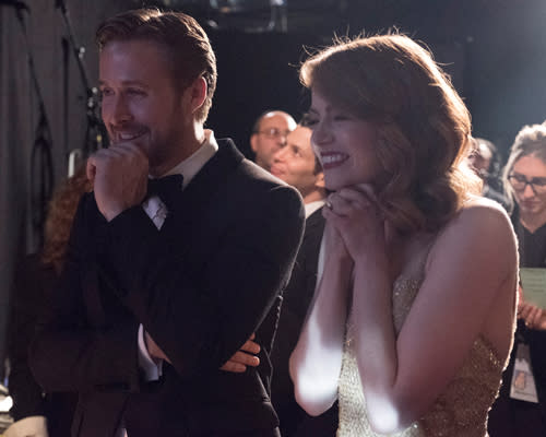 Emma Stone was having the time of her life backstage at the Oscars