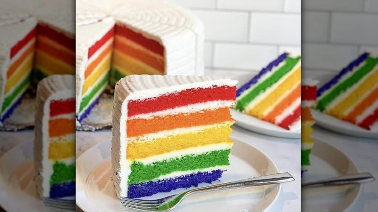 David's Cookie's Rainbow Cake slices