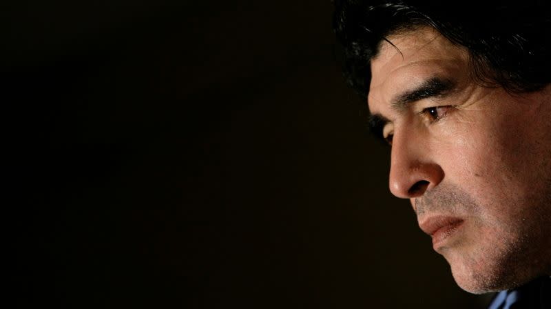 FILE PHOTO: Maradona, coach of Argentina's national soccer team attends news conference in Munich