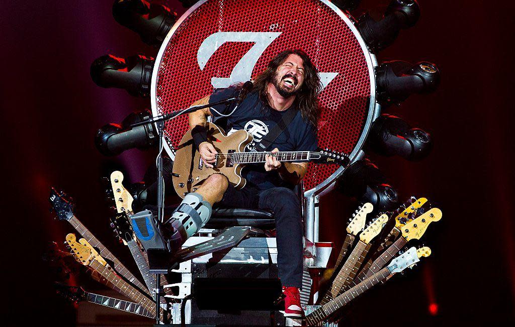 Dave Grohl in his custom-made guitar throne