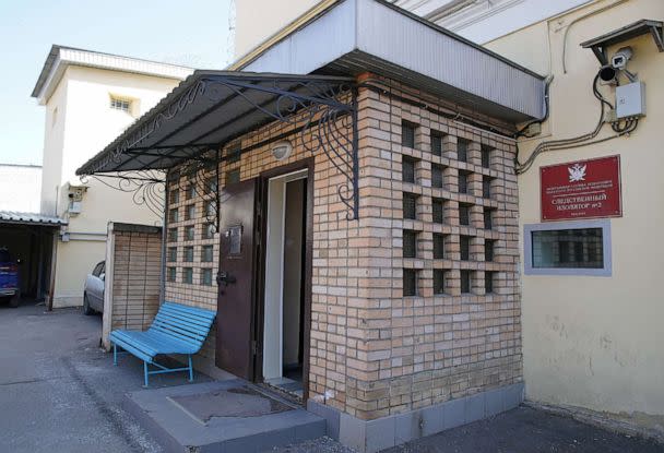 PHOTO: The entrance to the pre-trial detention center Lefortovo is shown, where U.S. journalist for The Wall Street Journal Evan Gershkovich is being held on espionage charges, in Moscow, on April 6, 2023. (Tatyana Makeyeva/Reuters)