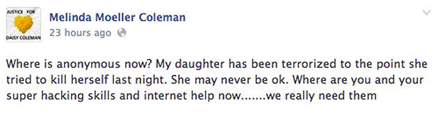 Daisy Coleman's mother wrote on social media that her daughter had tried to commit suicide. Photo: Facebook