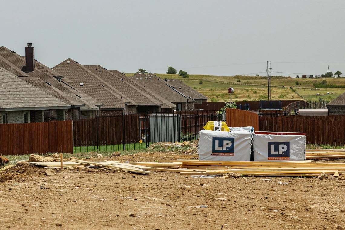 New homes are being built at the Erickson Farms by D.R. Horton in Krum, where officials expect the city to eventually grow into Denton.