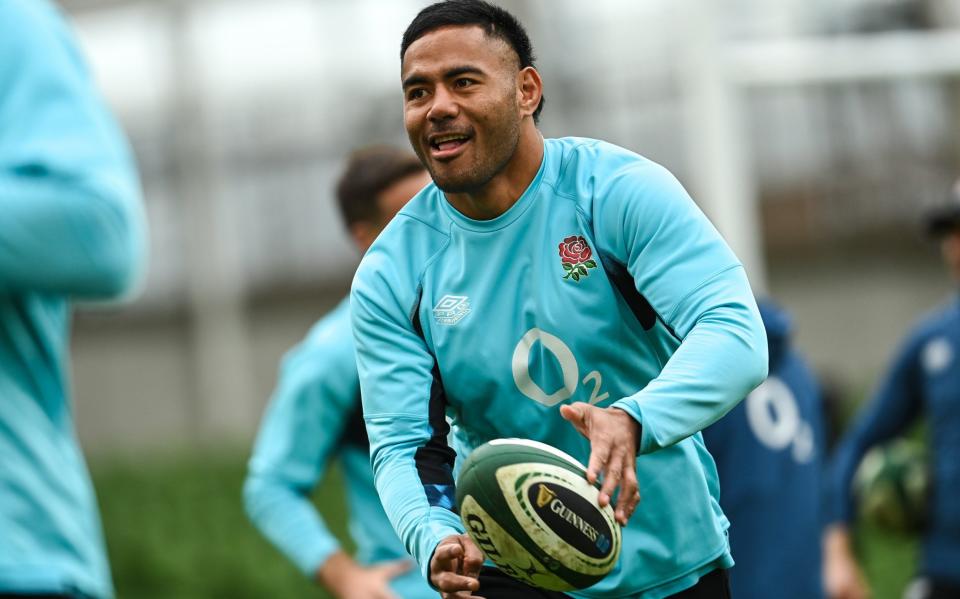 Manu Tuilagi during England rugby captain's run at the Aviva Stadium in Dublin