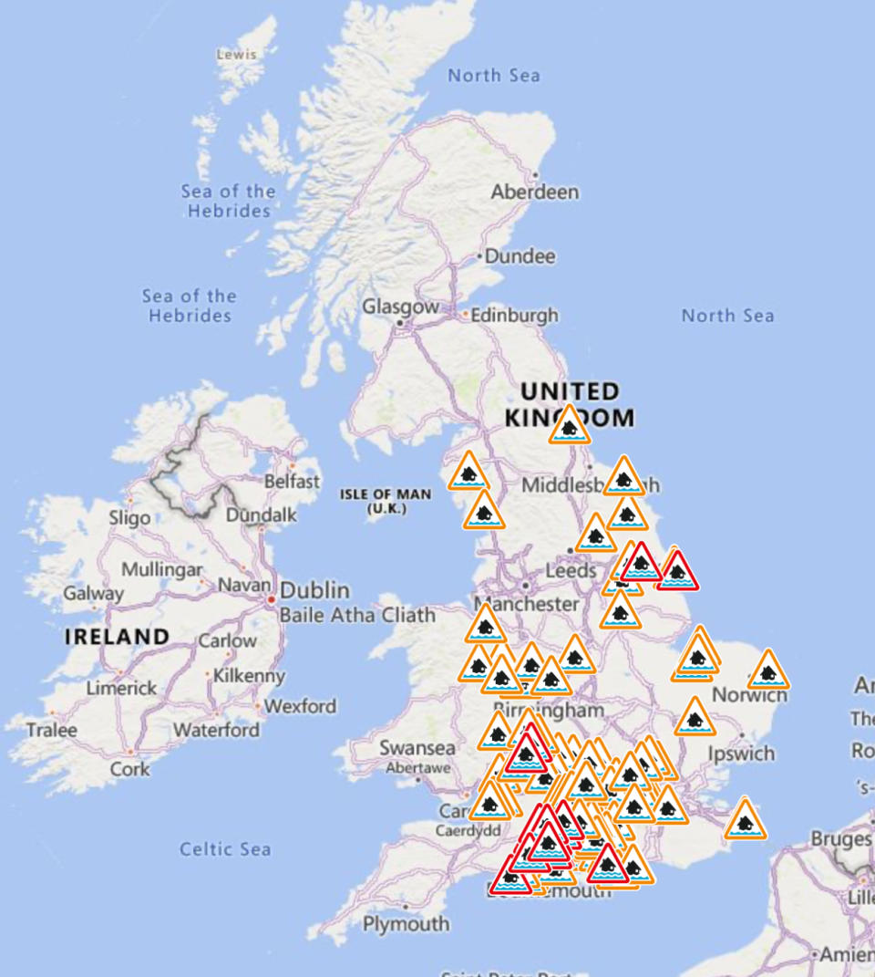 Flood alerts and warnings for England on Thursday. (Environment Agency)