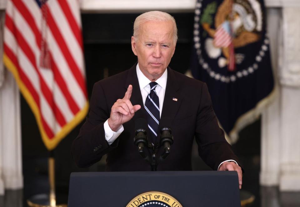 President Joe Biden speaks about combatting the coronavirus pandemic in the State Dining Room of the White House on 9 September 2021 in Washington DC (Getty Images)