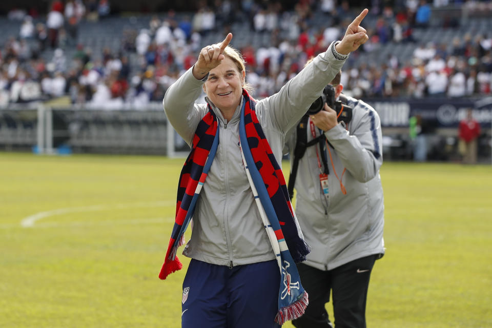 Vlatko Andonovski is taking over the USWNT from Jill Ellis (pictured), who laid down some benchmarks of successful management. (AP)