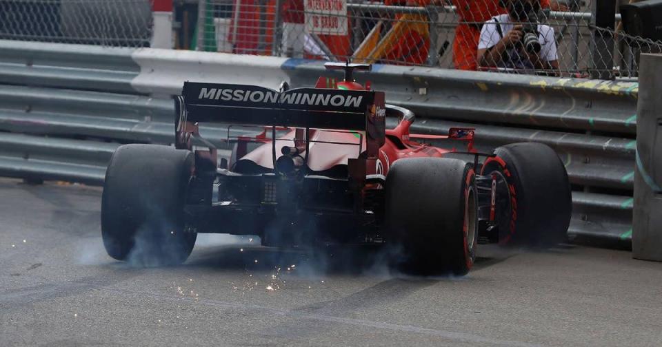 Charles Leclerc puts his Ferrari into the barriers. Monaco, May 2021. Credit: PA Images