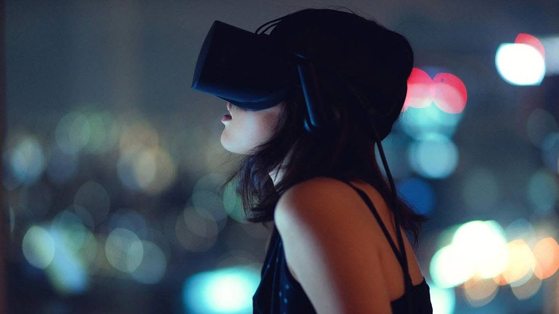 The sense of presence in the metaverse is achieved through virtual-reality technologies such as head-mounted displays.
