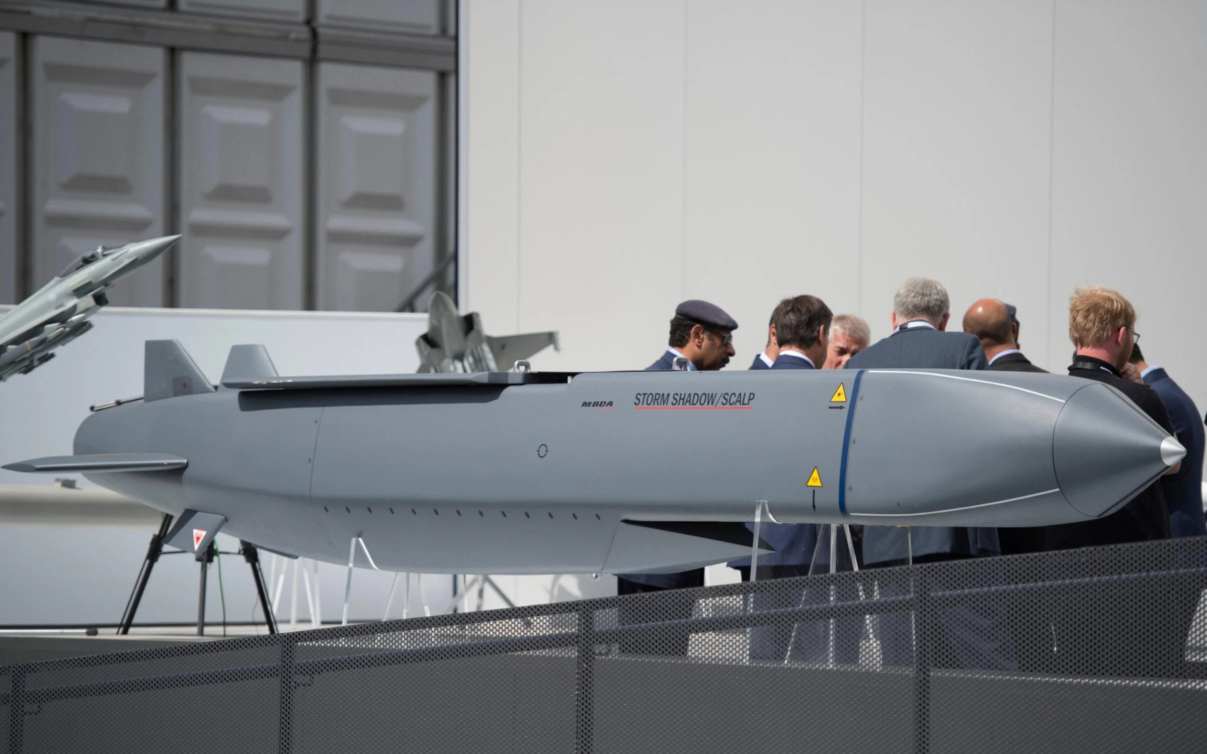 A Storm Shadow missile, which has a range of 190 miles, on display at an international trade air show