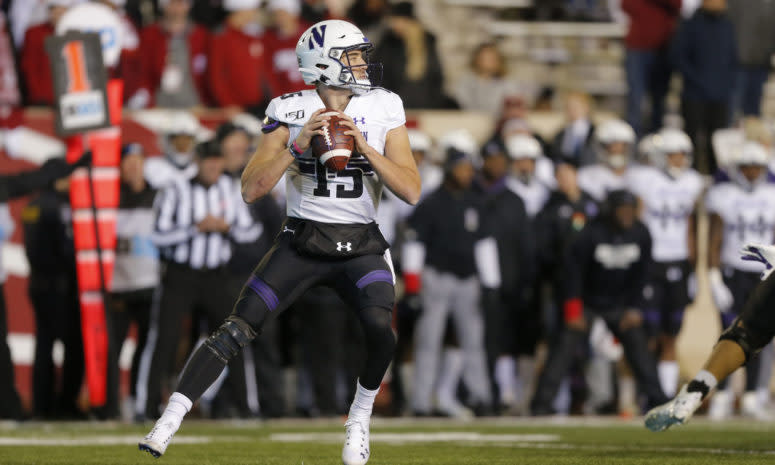 Hunter Johnson in the pocket to throw for Northwestern football.