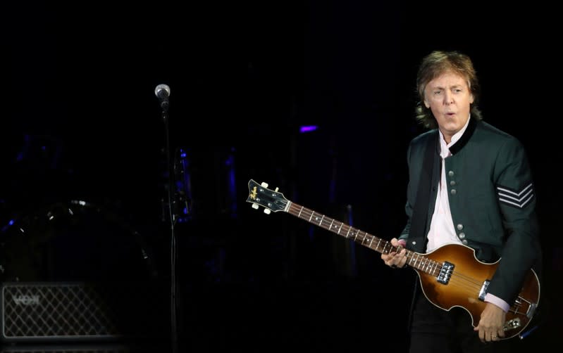Paul McCartney performs during the "One on One" tour concert in Porto Alegre