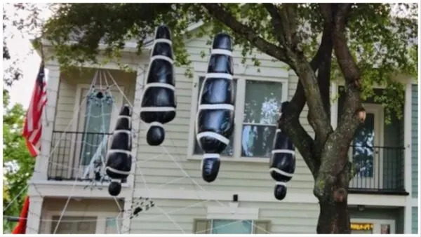 Community activists removed a bizarre and “racist” set of Halloween decorations that one Houston-area homeowner put up outside his home on trees on city property. (Photo: Instagram/candicematthewsdr)