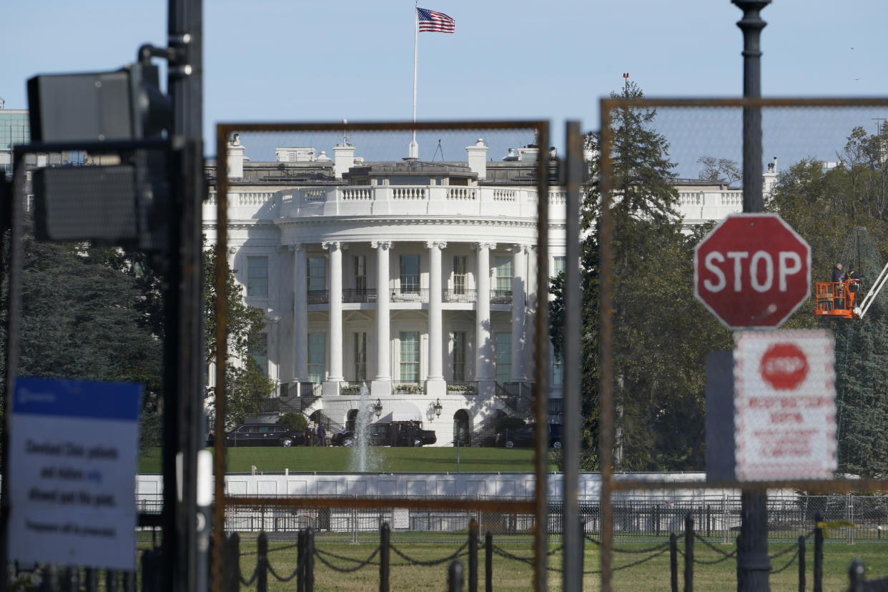 Security fencing surrounds the White House in Washington, Tuesday, Nov. 3, 2020, on election day. (AP Photo/Susan Walsh)