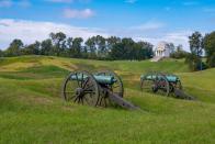 <p>Vicksburg National Military Park in Vicksburg, Mississippi is home to battlefields and civil war cannons. </p>