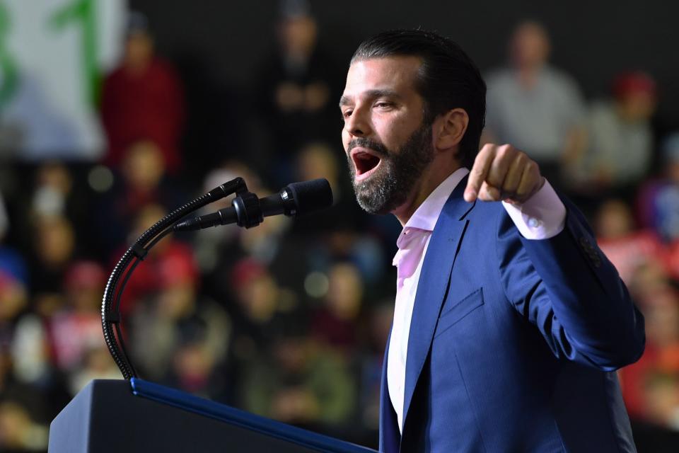 Donald Trump Jr., seen here at his father's Feb. 11 rally in El Paso, Texas, is publishing a political book later this year.