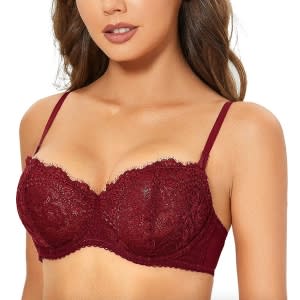 Maidenform Pure Comfort Lace Bra, Push-Up Wireless Demi Bra with Shaping  Frame, Convertible Bra for