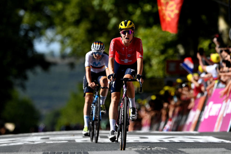 ALBI FRANCE  JULY 27 Marlen Reusser of Switzerland and Team SD Worx  Protime crosses the finish line during the 2nd Tour de France Femmes 2023 Stage 5 a 1261km stage from OnetleChteau to Albi 572m  UCIWWT  on July 27 2023 in Albi France Photo by Tim de WaeleGetty Images