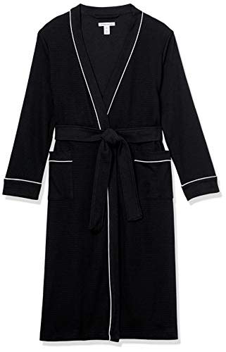 Amazon Essentials Women's Lightweight Waffle Full-Length Robe, Black, Medium