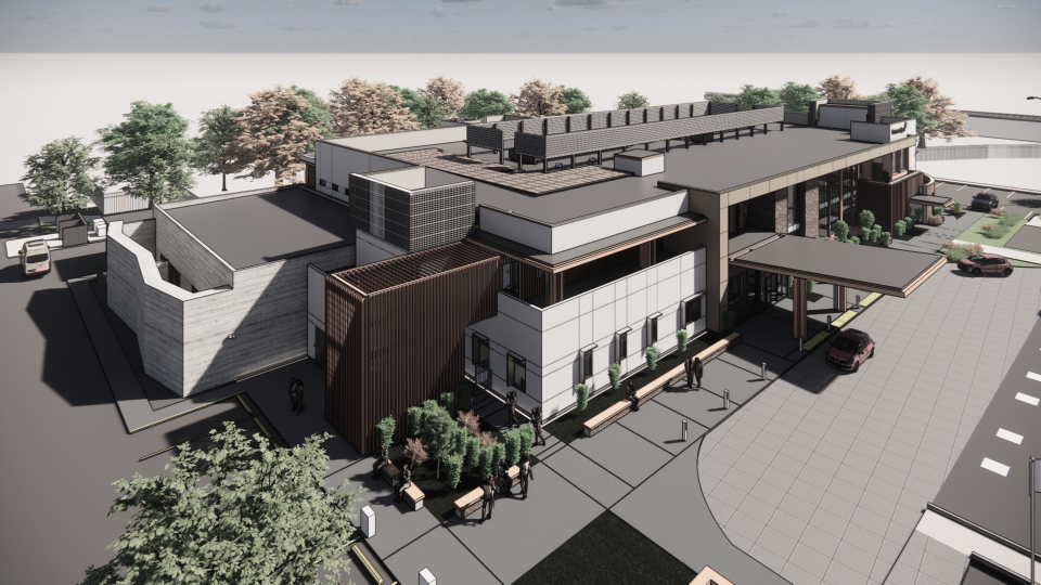 A rendering of the Regional Cancer Center that will be built along the Sacramento River south of Cypress Street Bridge.